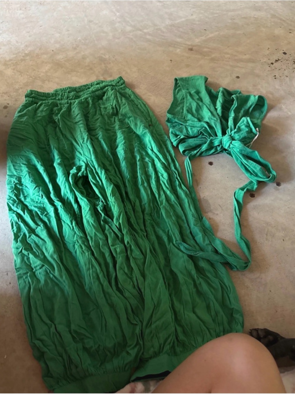 Flowing Emerald Green pants with wrap shirt